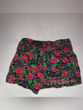 Floral Black Elastic Waist Shorts - Pink, Purple & Green 4T